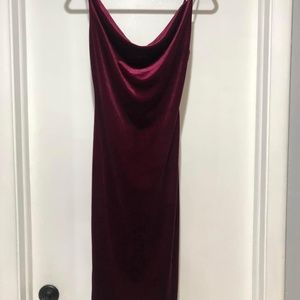 Burgundy Velvet Cowl Neck Short Dress